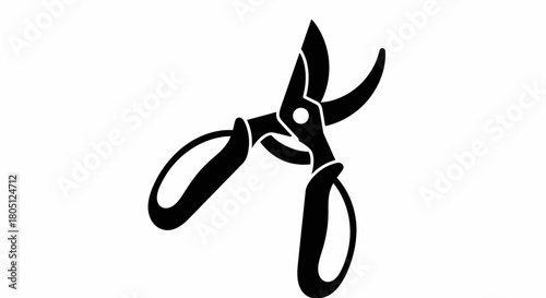 Black and white illustration of pruning shears, a gardening tool used for cutting branches and stems.
