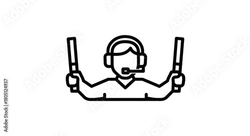 An illustration depicting a person wearing a headset and holding two batons, possibly an air traffic controller.