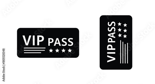 A black vip pass with white text and star decorations is displayed