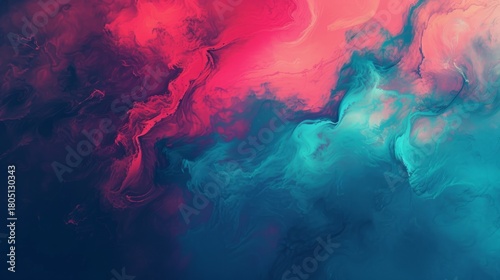 Vibrant abstract background with flowing pink and blue liquid paint. Colorful ink in water swirl texture. Modern fluid art concept