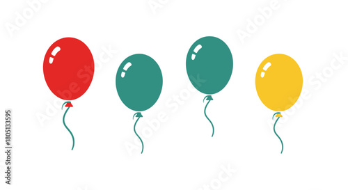 A simple illustration of four colorful balloons floating in a white space
