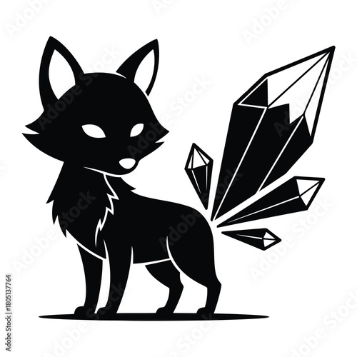 Elegant fox with crystal tail isolated on in black color
