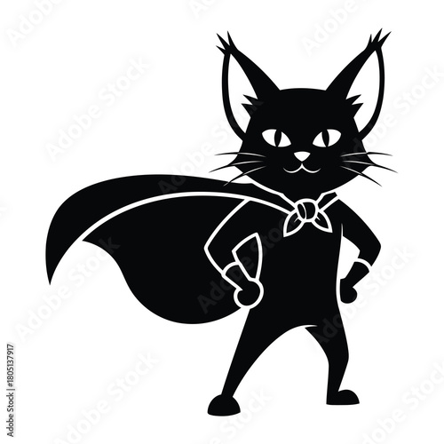 A superhero cat with a cape standing tall isolated on