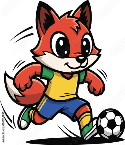 Cute cartoon fox playing soccer ball illustration