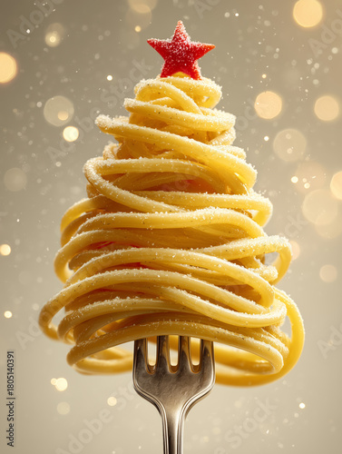 Creative pasta tree with a star for holiday celebrations