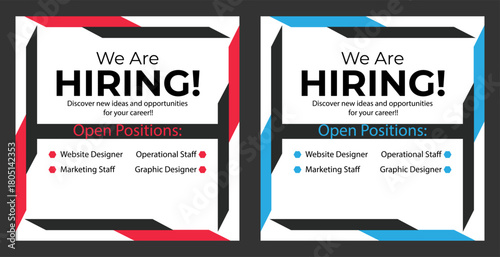 We are hiring job position square banner or social media post, Vacancy banner design finds a job, We are hiring banner, poster
By Pavel