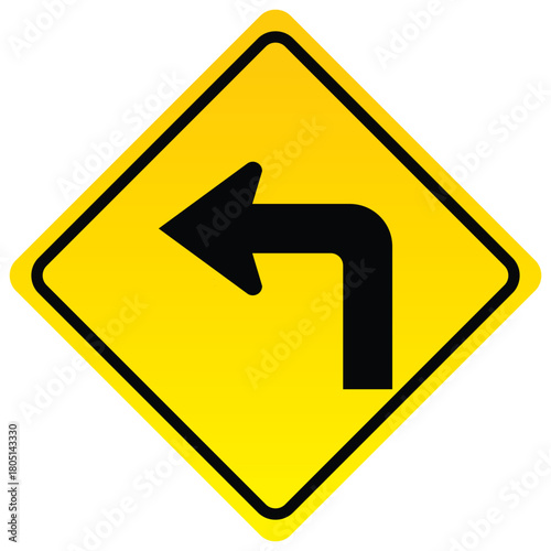 Free Download Yellow turn left sign traffic warning symbol vector illustration isolated on white background - GFXLoad