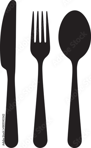 Black silhouette of knife fork and spoon on white background cutlery silverware