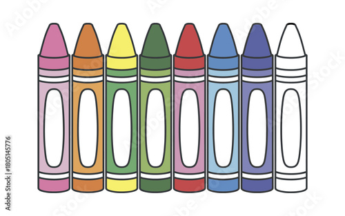 A row of brightly colored crayons stands ready for creative expression and artistic endeavors.