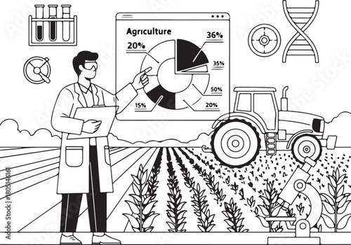 Modern agriculture science and technology line art concept for banner website