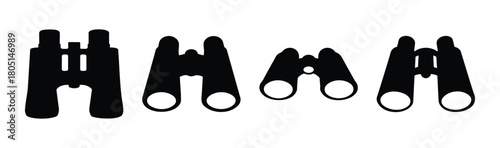 Various black binoculars silhouettes, perfect for observation.