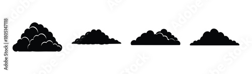 Set of four stylized black cloud and smoke silhouette icons