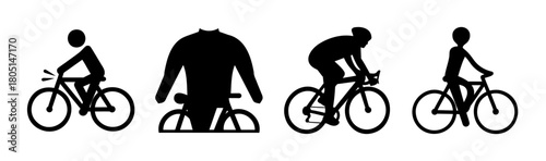 Cycling icons and minimalist bicycle rider silhouettes set