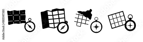 Abstract navigation and location icons with map and compass
