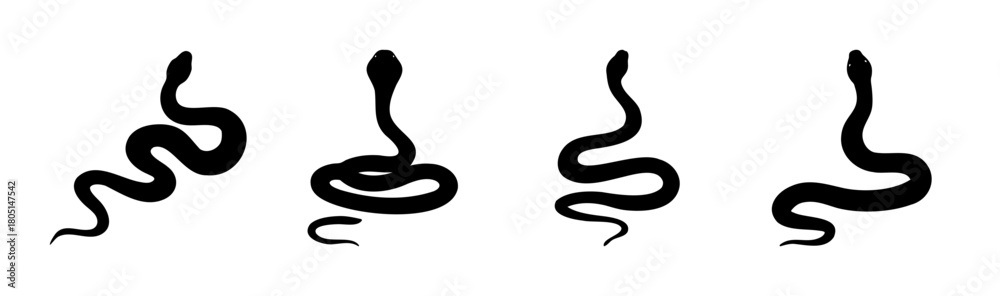 Fototapeta premium Stylized snake silhouettes set for various design purposes.
