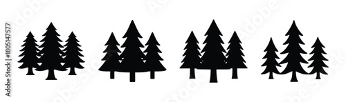 Evergreen trees forest silhouette icon set for nature design