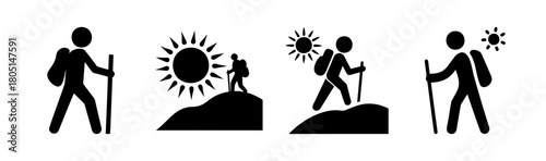 Hiking and trekking icons set showing outdoor adventure