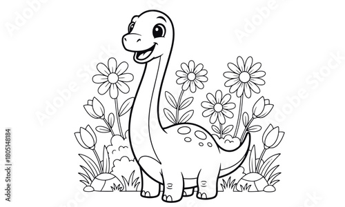 cute baby Brachiosaurus coloring page for kids vector design