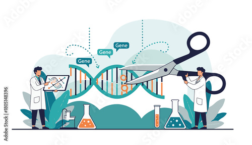 Scientists skillfully edit DNA helix with CRISPR technology, symbolizing gene editing innovation and breakthroughs in modern biotechnology research for a healthier future.