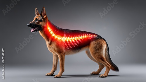 Dog with Highlighted Spinal Column in Medical Visualization