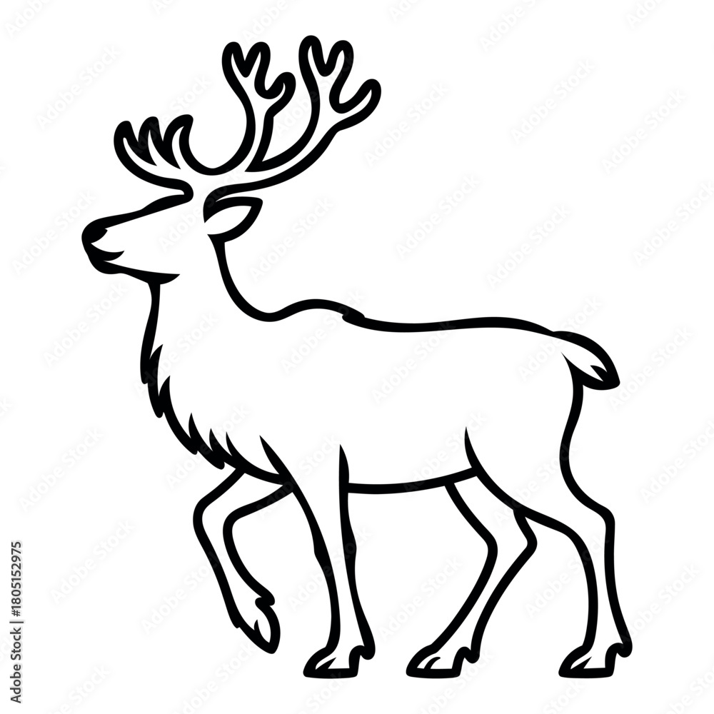 Fototapeta premium Walking Deer Line Art Drawing