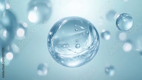 Wallpaper Mural transparent water droplets floating in the air, with one large drop centered and surrounded by smaller drops. Torontodigital.ca