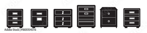File Cabinet Icon Set – Office Storage Vector Illustration. Document Organizer Symbols.