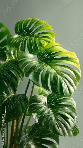 Monstera Plant in Bright Light Against a Soft Blue Background Showcasing Its ...