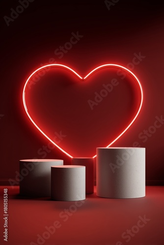 Neon Heart Decoration With Circular Displays in a Red Setting for Romantic At...