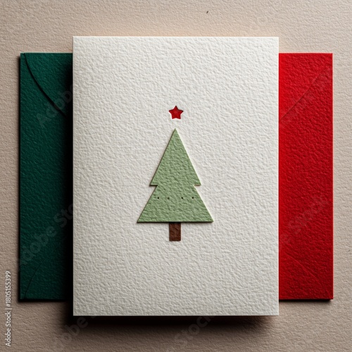 Holiday Greeting Card With a Simple Tree Design on Colorful Envelopes