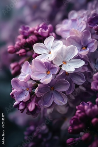 Beautiful Purple Lilac Blossoms in Full Bloom During Spring in a Serene Garde...