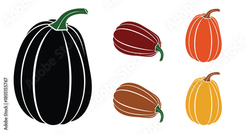 A colorful collection of stylized gourd illustrations in varying shades