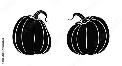 Two black and white illustrations of pumpkins on a plain background