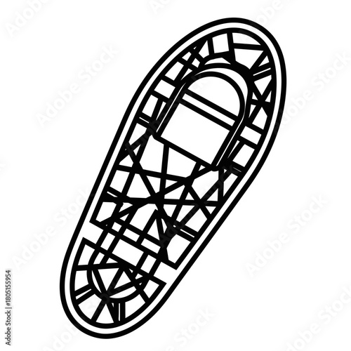 A single snowshoe is shown in an isolated line drawing illustration against a white background.