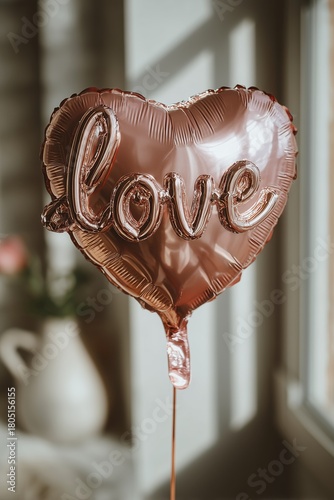 Heart-shaped Balloon With Love Written in Shiny Script, Brightening up a Cozy...
