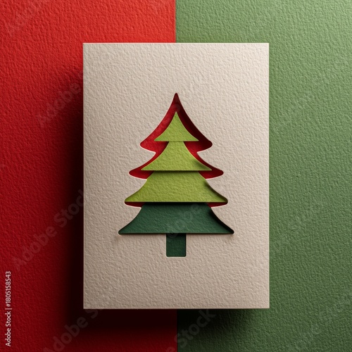 Holiday Greeting Card With a Simple Tree Design on Colorful Envelopes