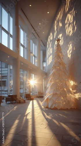 Beautiful Paper Tree Casting Shadows in a Modern Building During Afternoon Light