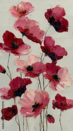 Beautiful Arrangement of Pink and Red Flowers on a Light Background in an Art...