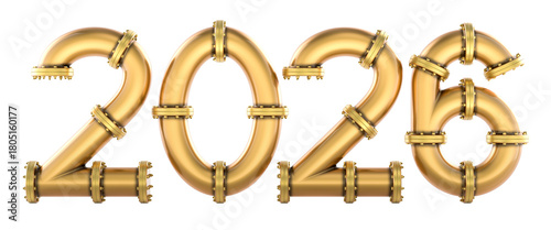 2026 number from copper bronze pipes, 3D rendering