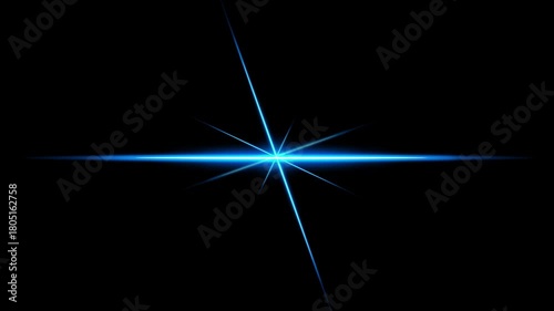 blue flare on laser flash on black background