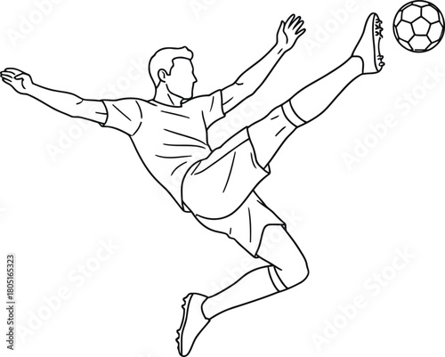 Soccer Player Volley Kick Line Art Outline vector