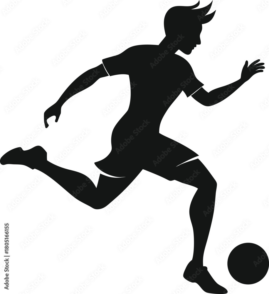 Obraz premium Soccer Player Silhouette Running and Dribbling the Ball Vector on a Transparent Background