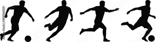 Comprehensive Set of Vector Soccer (Football) Player Silhouettes - Dribbling and Running Poses