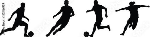 Soccer Player Silhouettes in Action - Kicking and Running Vector Set