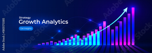 Growth Analytics Finance Strategy Business Investment Information Financial Analysis Stats Graph Up, Stock Chart. AI Tech Charts Trading Statistics Business Presentation Slides. Vector illustration