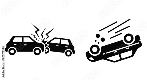 A graphic depiction of two car accidents one collision and one rollover