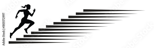 Silhouette women climbing stairs for career growth and success vector.