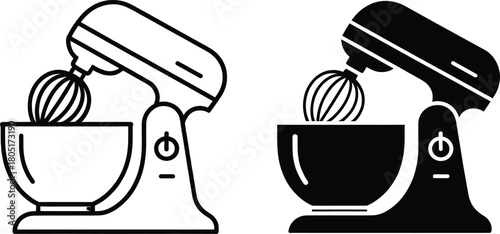 "Stand Mixer Silhouette & Line Art Illustration | Kitchen Appliance Icon | Baking Equipment Graphic"