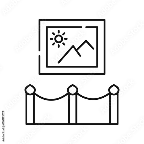 Art Gallery Exhibit icon vector. Art gallery icon in line style. Landscape artwork displayed on artists easel. Icon symbol illustration.