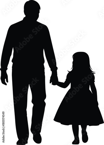 Adult and child, walking together, silhouette art, family bond, parenting love, emotional connection, guidance moment, peaceful scene, flat vector illustration